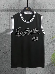 Men's Letter & Number Print Basketball Vest, Breathable Basketball Jersey, Casual Sports Sleeveless Top for Summer, Fashion Men's Clothing for Daily Wear