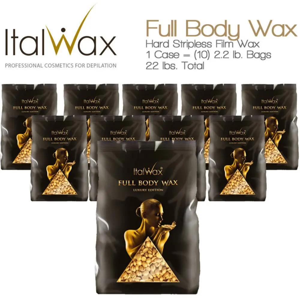 ItalWax Full Body Film Wax – Hard Stripless Wax Beads (2.2lb Bags x 10 = 22 lb Case)