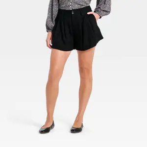 Women's High-Rise Pleated Fashion Shorts - Universal Thread Black L