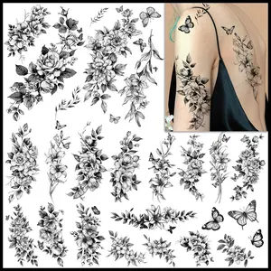 Realistic Flower Temporary Tattoos for Women - 9 Large Sheets Flower Rose Tattoos For Women Body Art Arm Chest Legs Shoulder