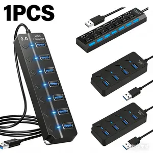 4-Port or 7-Port USB 2.0 Hub with Individual On/Off Switches, Multi-Port Splitter for Laptop, PC and External HDD, Compact Desktop Hub with LED Indicators, USB Ports Output, Multi Port Adapter