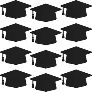 50 count Glitter Black Graduation Hat Cutouts for Bulletin Board Decor, Graduation Caps Paper Cut-Outs for Class of 2026 High School College Grad Classroom Wall Party Supplies Decor