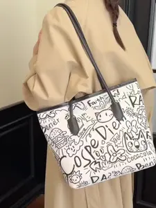 Women's Graffiti Shoulder Bag, Casual Large Capacity Tote, Fashion Handbag for School Commute, Valentine's Day Gift