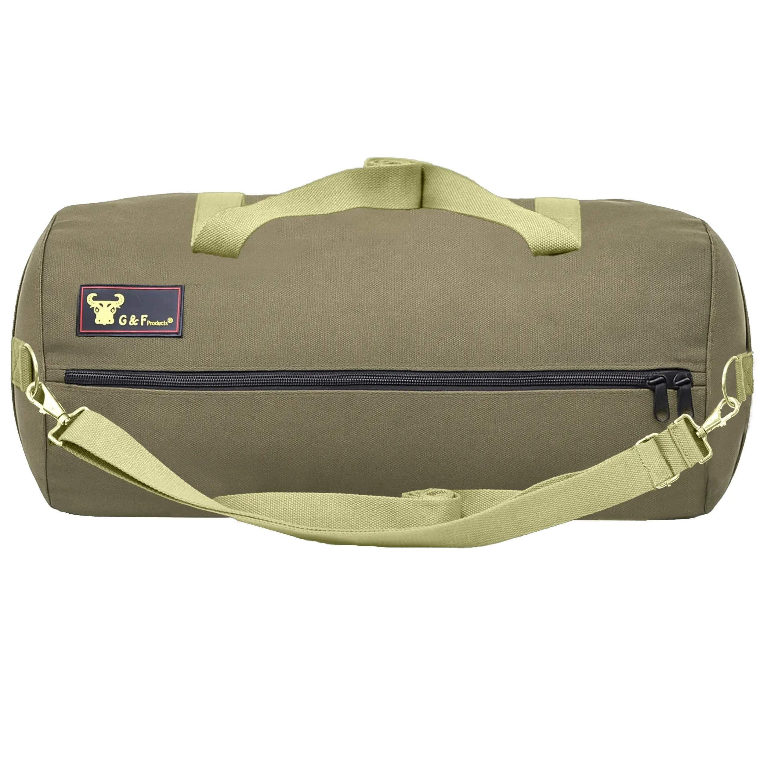 G & F Products Waxed Canvas High-Capacity Multi-Function Tool Duffle Bag with Twin Handles, Classic Military Aesthetic, Water-Resistant, Adjustable Strap, Double Zipper Closure, Heavy-Duty, Olive Green, for Adults, Gym, Traveling, Men/Women