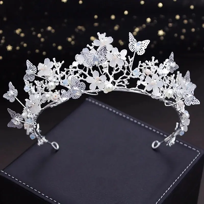 Butterfly Rhinestone Tiara Bridal Wedding Crown Queen Costmue Prom Headpiece for Women and Girls