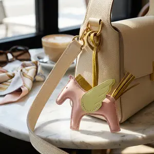 Handmade Genuine Leather Pegasus Bag Charm | Luxury Winged Horse Keychain for Handbags | Aesthetic Pink & Cream Purse Accessory | Perfect Mother's Day & Birthday Gift for Her | Heritage Luxe Shop