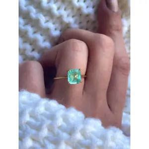 1.5 Ct Natural Colombian Light Green Emerald Solitaire Ring in Solid Gold, Green Beryl Ring