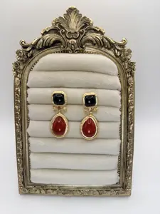 Red drop acrylic resin long earrings in Stainless Steel
