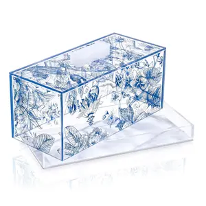 French Toile Cake Dome - Blue Floral Design with Clear Lid, Ideal for Gifts and Decorative Use