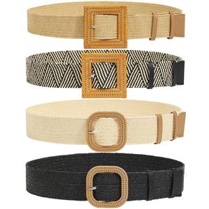 AWAYTR Fashion Elegant Women Elastic Belt Round Buckle Vintage Boho Straw Woven Belt Dress Belt TikTokShopBlackFriday summerwins