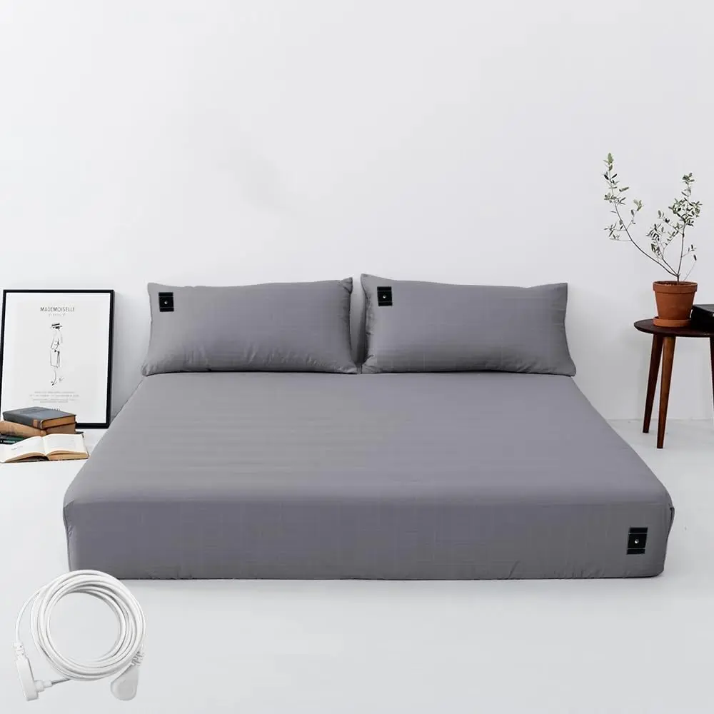 Grounding Sheets Full Size Grounding Fitted Sheet with Cord,   Sleep Solution, Deep Pocket Grounding Bed Cover for Enhanced Well-Being(Full,54x75x14in, Gray)