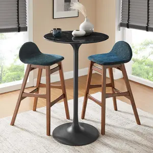 Modway Lippa 28" Round Artificial Marble Bar Table in Black Black