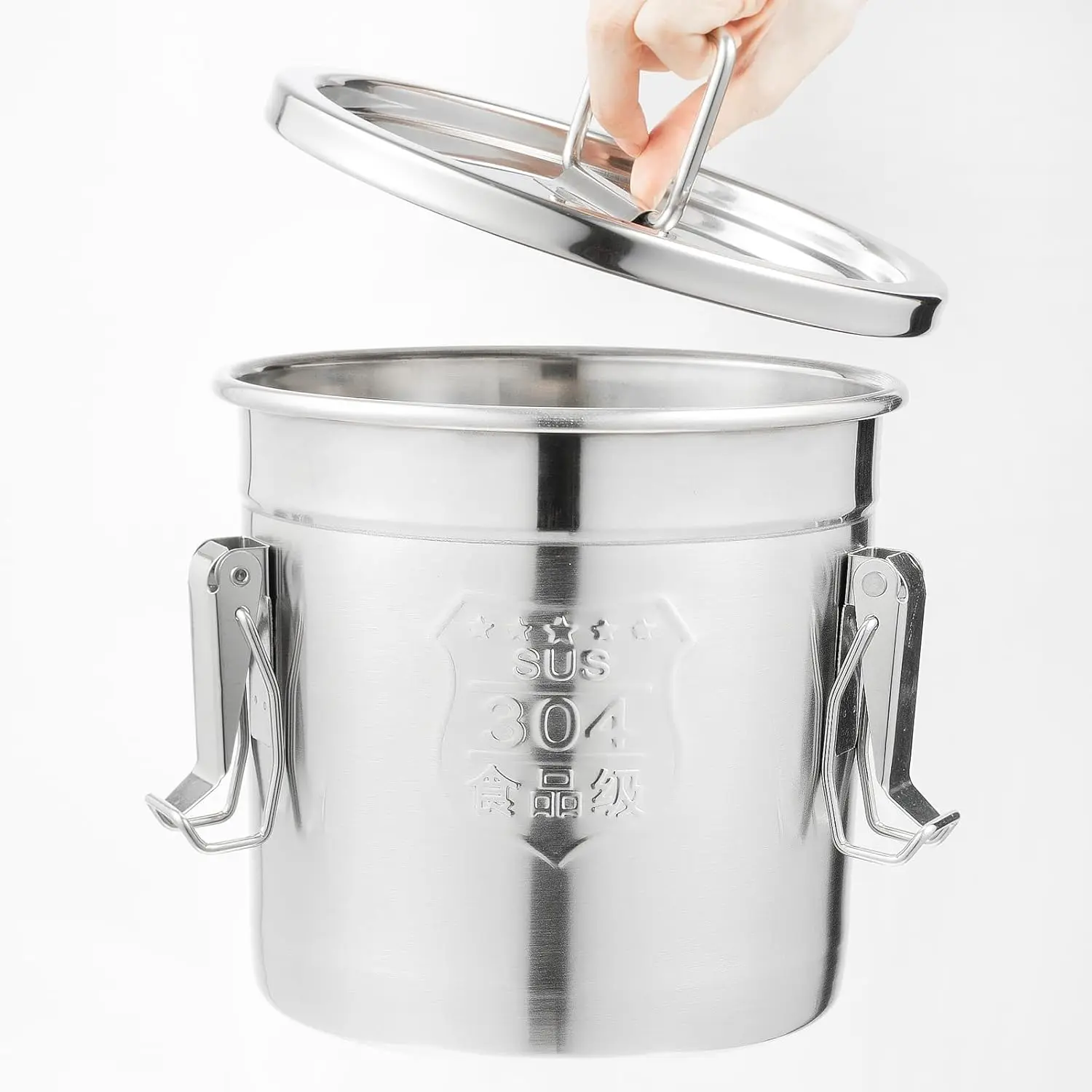 304 Stainless Steel Kitchen Food Storage Kit - 8.7Gal (33L) Large Airtight Bucket with Lock Clips, Dustproof Metal Utensil Containers for Oil, Milk, Grain, Easy to Move or Pour Out