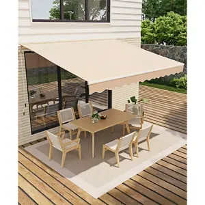 10 ft x8 ft Retractable Awnings for Patio, Manual Patio Awning for Outside with Sturdy Aluminum Frame, Fade and Tear Resistant Fabric,Crank Handle, for Patio, Deck, Garden, Beige