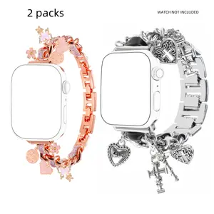 Fashionable Apple Watch Bands Compatible with Iwatch Series 1-10 Se, Unique Pendant Design, Women's Replacement Straps, 2 Pack