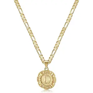 Kissyan Initial Necklace for Women,14K Gold Plated round Letter Pendant Necklace Capital Monogram Necklace Alphabets from A-Z Figaro Chain Necklace KissYan