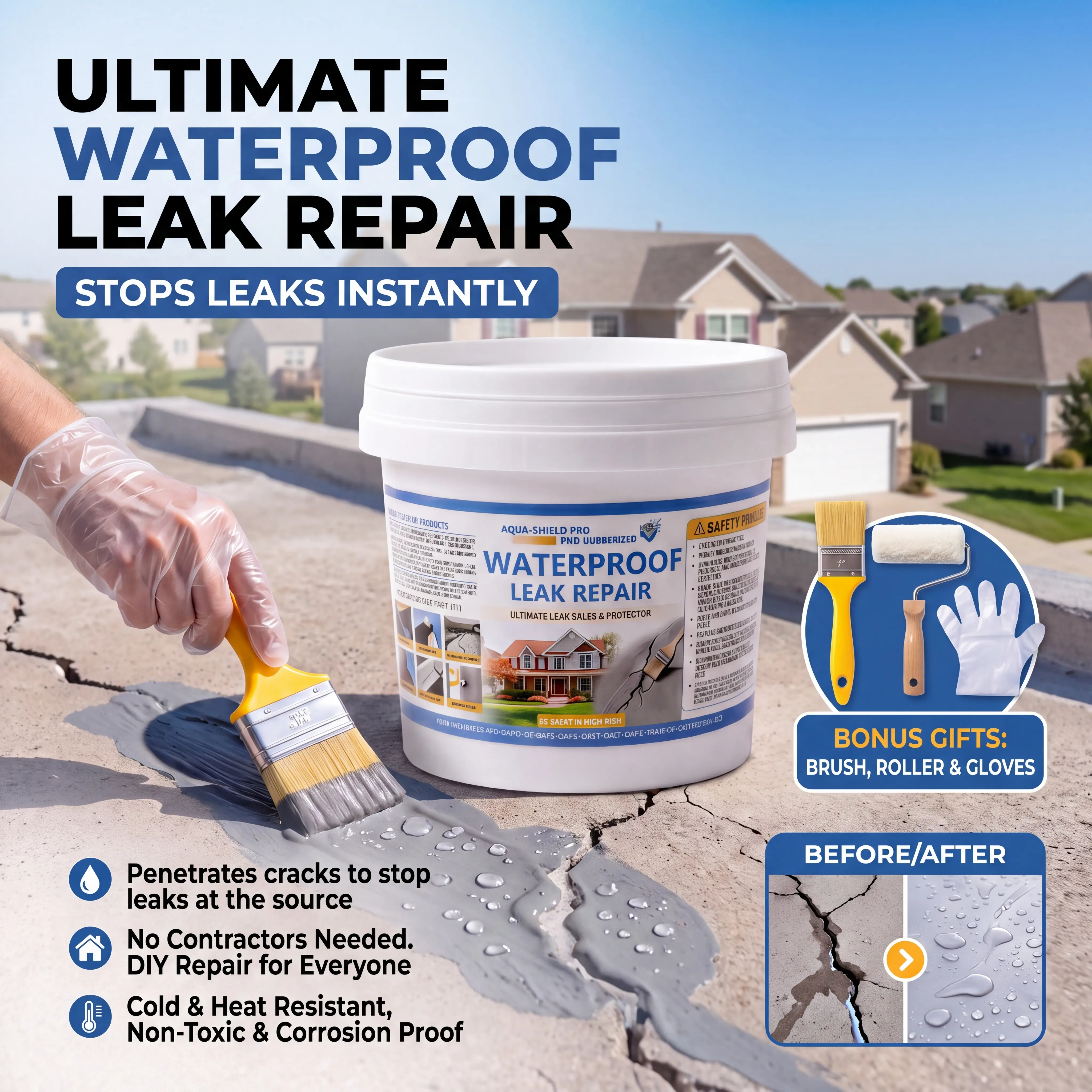 Liquid Rubber Waterproof Sealant Coating, 4-Pack Leak Repair for Roof, Gutter, Pipes & RV, Flexible Elastic Weatherproof Protective Paint