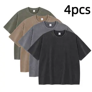 1/4 Pack Oversized Acid Wash Cotton T Shirts For Men Vintage Heavyweight Retro Gym Workout Loose Fit Tees Streetwear Menswear Comfortable Tops