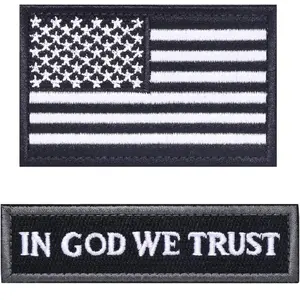 2PCS in God We Trust and American Flag Tactical Morale Patch, Hook & Loop Patch Full Embroidery Military Patch