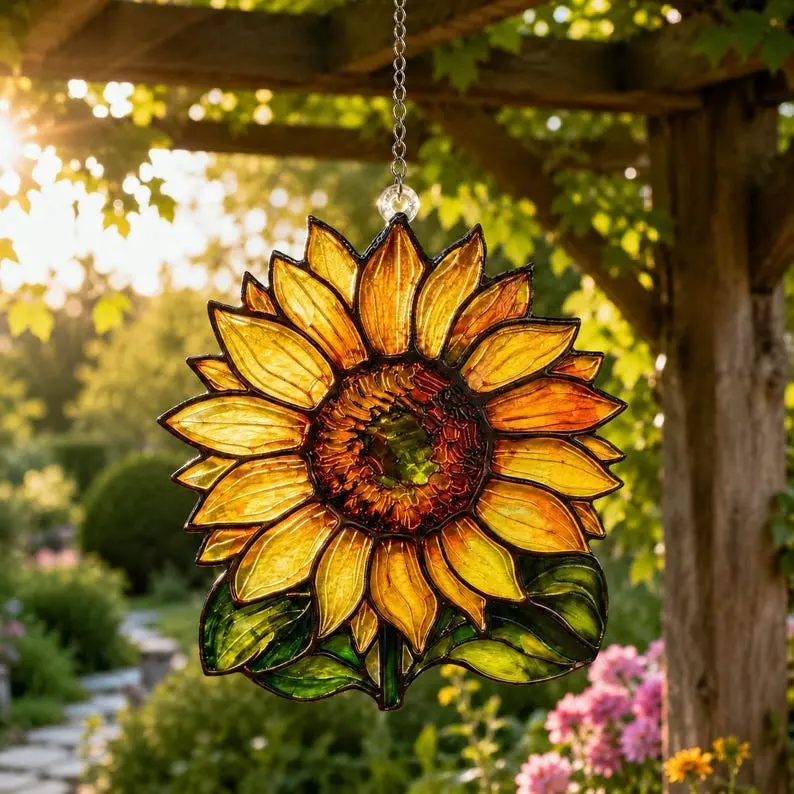 Sunflower Suncatcher, Stained Glass Style Flower Window Hanging, Gift for Mom, Sunflower Decor, Garden Lover Gift, Gift for Grandma