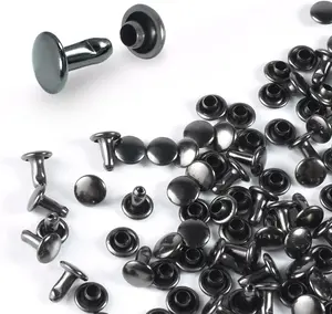 200Sets 6Mm round Double Caps Rivets, Leather Rivets Metal Tubular Studs for Bags Hats Shoes Clothing Leather DIY Craft Repair and Decoration (Gun Black) CooBigo
