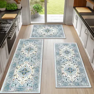 [FebruaryStockUp] HEBE Washable Farmhouse Kitchen Mats for Floor 3 Piece Set Non Slip Kitchen Rugs Kitchen Floor Mats Thick Long Kitchen Throw Area Rug Carpet Runner for Hallway Laundry Bathroom