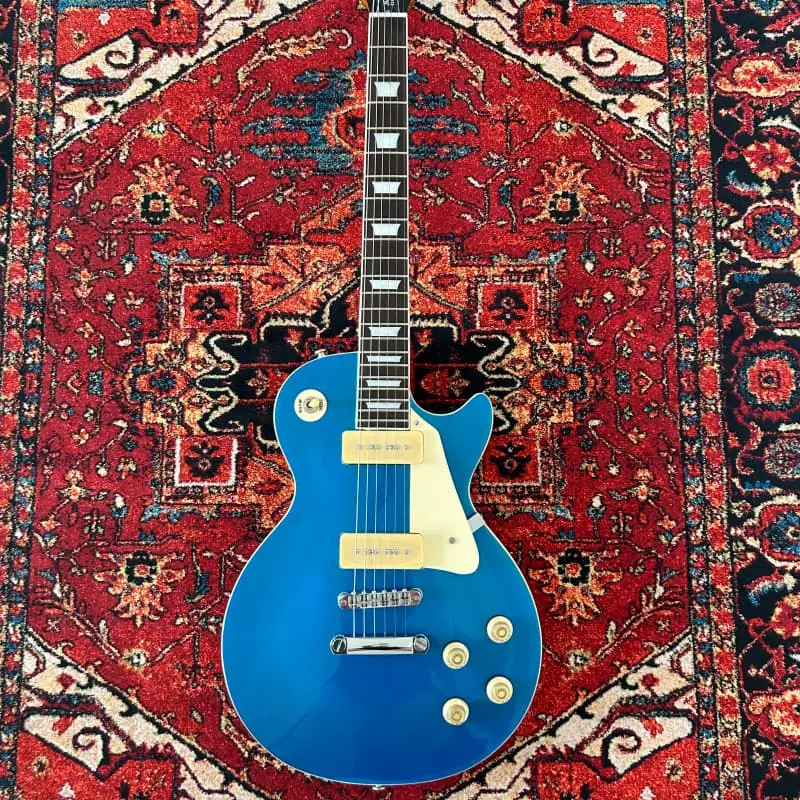 Custom Standard Silver Pink Blue Les Paul Style Electric Guitar, Silver Hardware US Warehouse