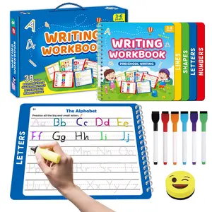 Montessori Toddler Activity Book Set, Reusable Preschool Learning Kit with 6 Colored Pens & Eraser, Alphabet Writing Practice & Educational Notebook Gift, Student Essentials, Learning Materials