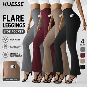 Hijesse Women's High Waisted Flared Yoga Pants with Side Pocket – Buttery Soft Bootcut Workout Leggings for Gym, Office & Casual Wear, Suitable for Spring & Summer Wear Elastic Elastic