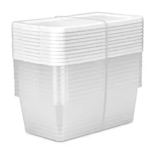 Set of (10) 6 Quart Small Storage Bins, Clear Plastic Storage Containers with Snap-on Lids, White