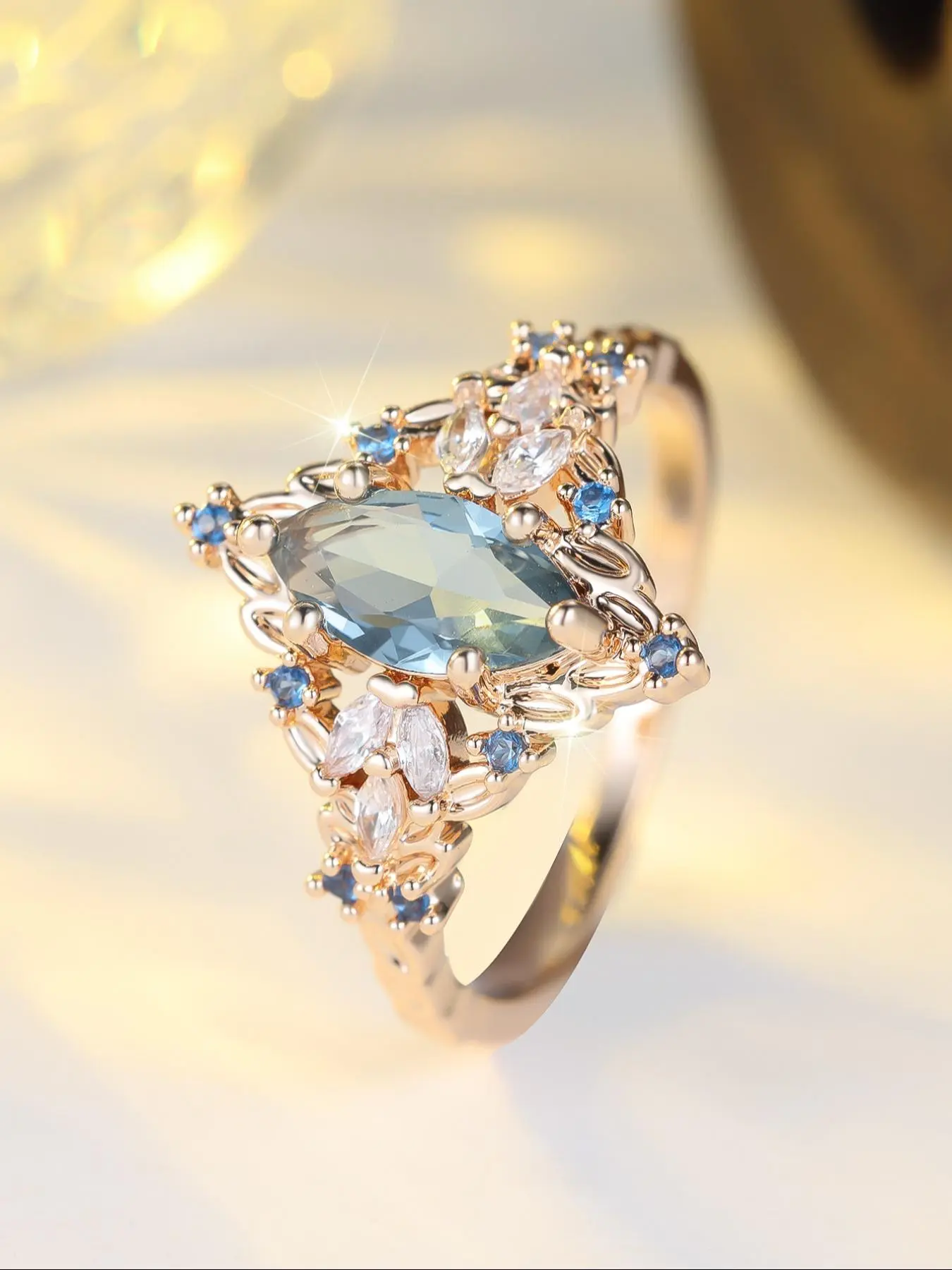 Luxury Artificial Gemstone Ring, Fashion Promise Ring for Women, Elegant Ring, Trendy All-match & Exquisite Jewelry for Birthday Gift, with Box, Marquise Ring, Artificial Zircon Ring, Beautiful Rings