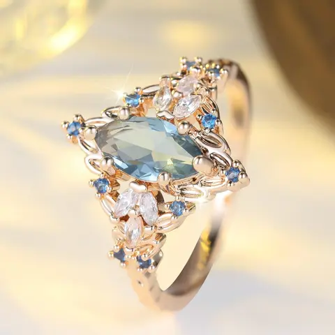 Luxury Artificial Gemstone Ring, Fashion Promise Ring for Women, Elegant Ring, Trendy All-match & Exquisite Jewelry for Birthday Gift, with Box, Marquise Ring, Artificial Zircon Ring, Beautiful Rings
