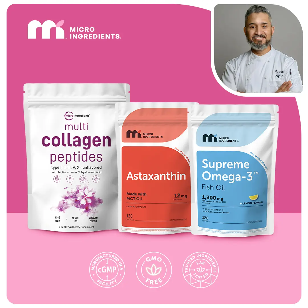 Jose’s Longevity Essentials: Astaxanthin Softgels, Supreme Omega-3 Fish Oil Softgels & Collagen Peptides Powder