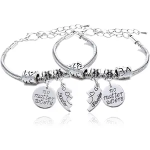 2pcs Mother Daughter Bangles Set No Matter Where Compass Split Broken Heart Expandable Bracelets Gift