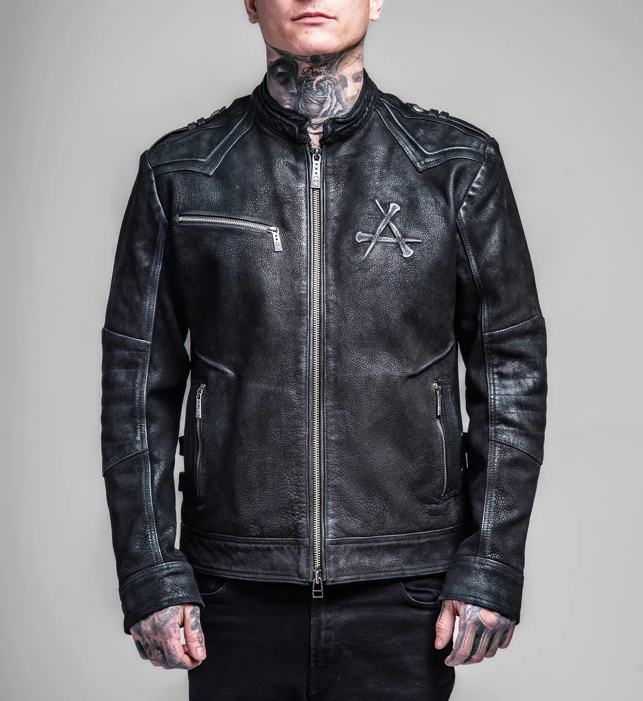 Affliction Men's Faux Leather Jacket Skeleton