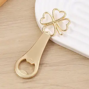 Elegant Gold Four-Leaf Clover Bottle Opener – Durable Zinc Alloy, Heart-Shaped Design – Perfect for Wedding Gifts, Birthday Parties, and Beer Lovers
