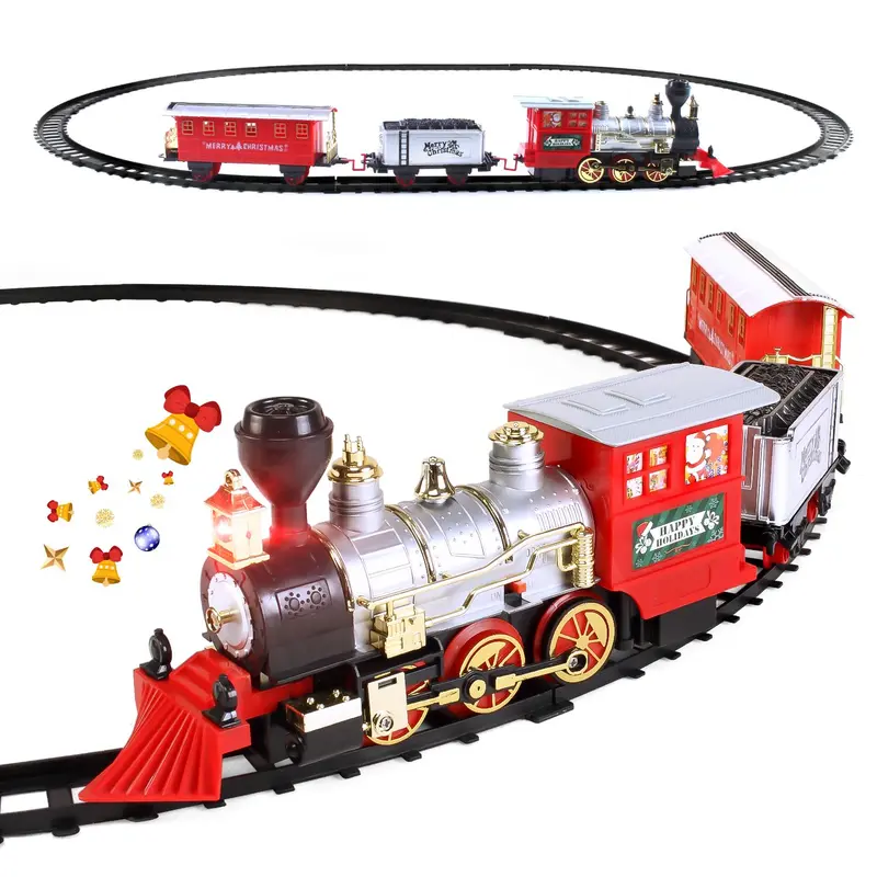 Wesprex Electric Train Set for Kids w/Headlight, Realistic Sound, Battery-Operated Classic Toy Train, 1 Locomotive, 2 Compartments, 10 Railway Tracks, Gift for Boys Girls Age 4 5 6 7 - Christmas