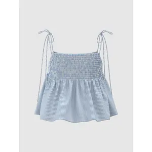URBAN REVIVO Women's Elastic Casual 2026 Summer Cotton Cami Top - Sleeveless Spaghetti Strap Clothes with Shirring Detail