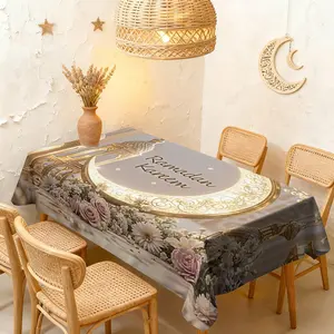 1pc Ramadan Themed Tablecloth Dining with Moon and Lantern Patterns, Romantic Home, Patio and Outdoor Decor, for Festive Atmosphere