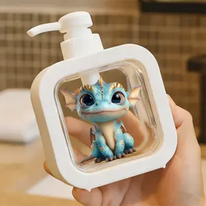 Moisturizing Soap Pump Bottle, Adorable Chubby Light Blue Baby Dragon Soap Dispenser with Golden Accents, Cartoonish Whimsical Design, Perfect for Kitchen Sink and Bathroom Decor