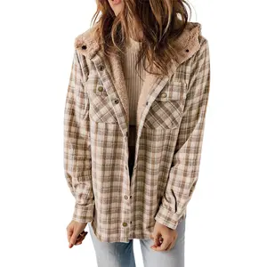 Dokotoo Womens Plaid Shacket Jacket Long Sleeve Button Down Fleece Hooded Jackets Warm Coat Dokotoo Womens Plaid Shacket Jacket Long Sleeve Button Down Fleece Hooded Jackets Warm Coat