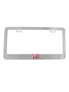 1 PC 3D Cat Design Bling License Plate Frame - Stainless Steel Glitter Crystal Diamond Cover Holder, Sparkly Rhinestone Car Tag Accessory for Outdoor Use, License Plate Frames