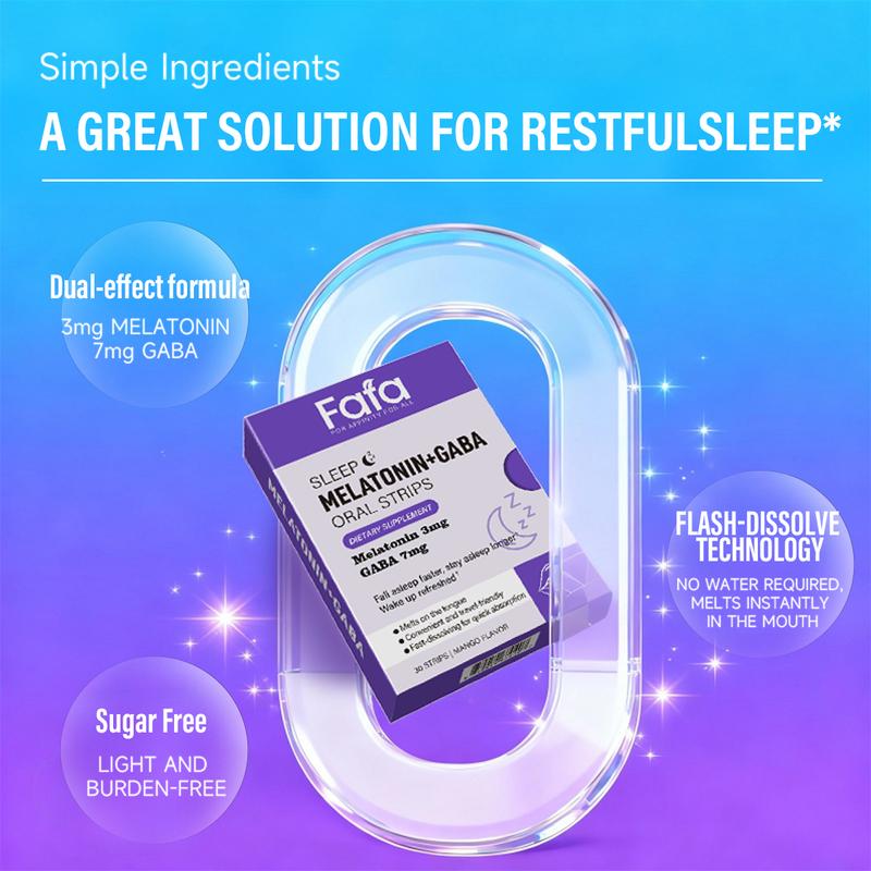 FAFA Sleep Melatonin+GABA Oral Strips – 3mg Melatonin + 7mg GABA | Mouth Tape For Sleep, Sleep Support | Sugar-Free, Gluten-Free, Soy-Free | Mango Flavor | 30-Day Supply