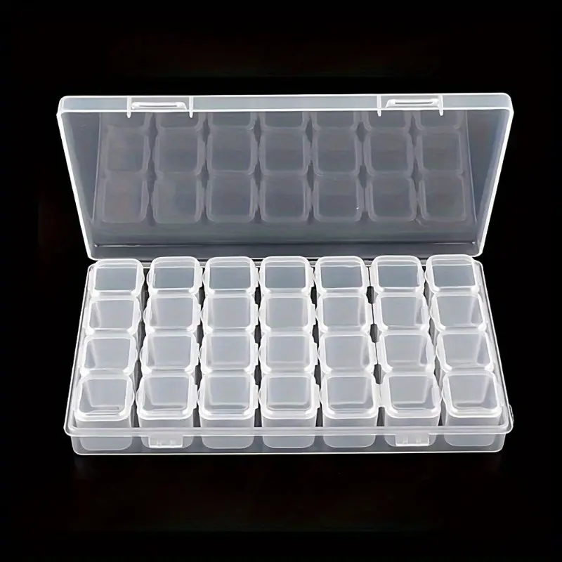 1pc DIY Jewelry Organizer - 28 Grids Plastic Storage Container for Rings, Earrings, Studs, Necklaces - Perfect for Diamond Painting, Rhinestone Storage, Embroidery Accessories, and Art Crafts
