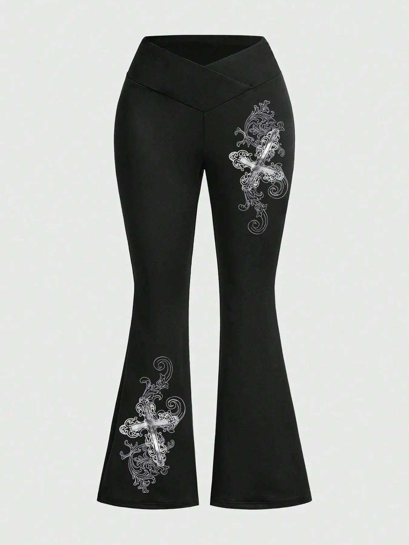 Women's Graphic Slim baggy leggings, Skinny Flared Yoga Bottoms, Cross Waist Design, Comfortable Casual Wear, Fashionable Daily and Gym, Flare Yoga Pants