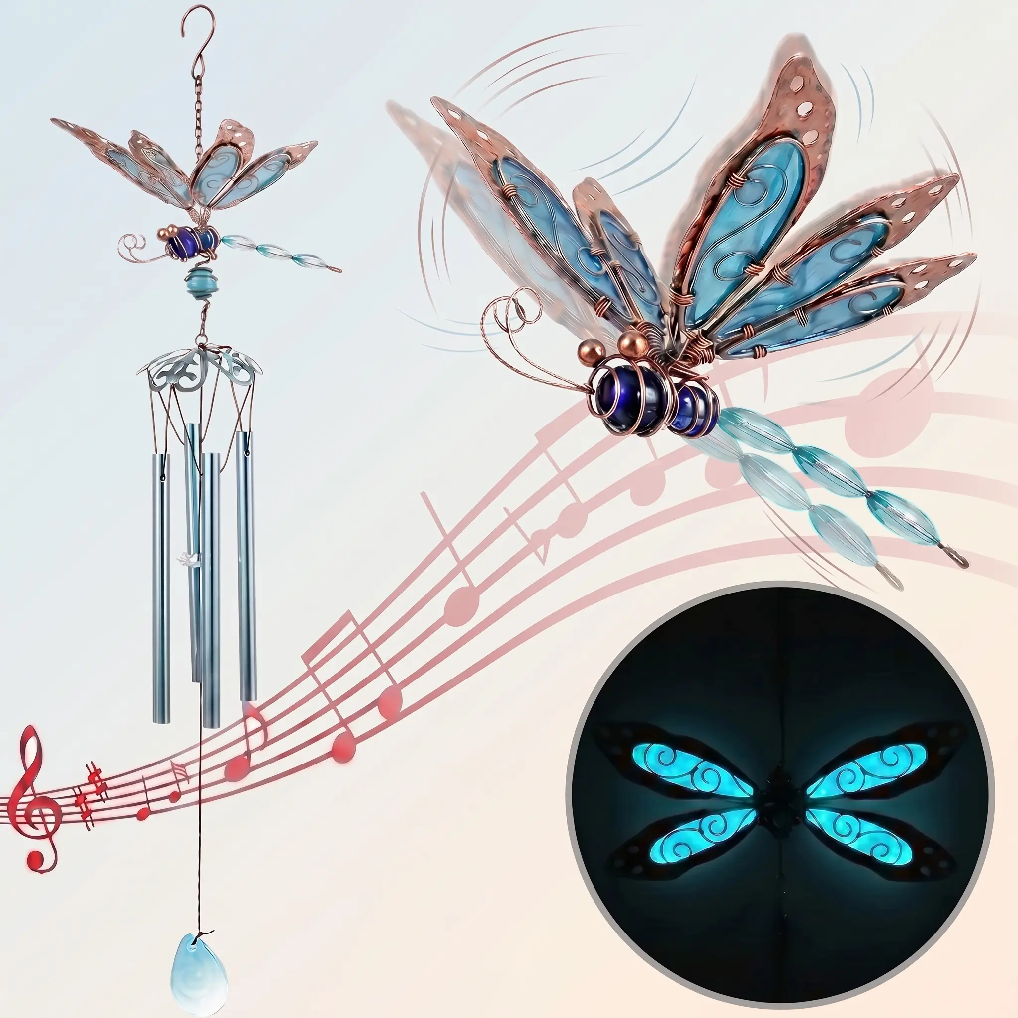 Luminous Dragonfly Wind Chime, Musical Hanging Bell, Bug Repellent Outdoor Decor, Window Hanging Ornament for Home, Yard, Garden and Patio, Housewarming Gift for Soundscape Enthusiasts
