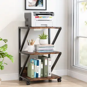 LITTLE TREE Printer Stand, 3-Tier Rolling Printer Cart Under Desk Storage, Industrial Machine Cart Storage Shelf on Wheels for Home Office