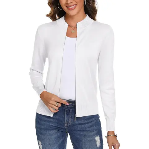 TOTATUIT Women's Soft Oversized Knit Zipper Cardigan - Long-Sleeve Ribbed Round-Neck Loose Basic Lady Sweatshirts, Casual Lightweight Style Long Sleeve Shirt Knitwear Top