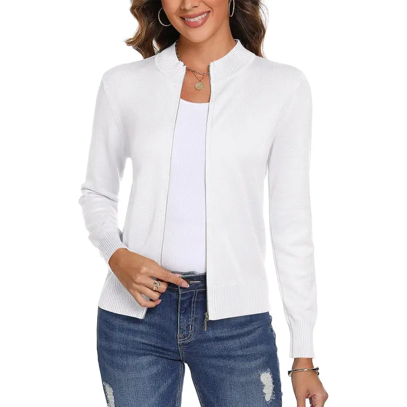 TOTATUIT Women's Soft Oversized Knit Zipper Cardigan - Long-Sleeve Ribbed Round-Neck Loose Basic Lady Sweatshirts, Casual Lightweight Style Long Sleeve Shirt Knitwear Top