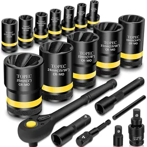 1/2" Drive Lug Nut Removal Tool, 19-Piece 10-25mm, Lug Nut Extractor Set with Ratchet Handle, Wheel Lock Removal Kit for Damaged, Rounded, Stripped Car Bolt Nuts